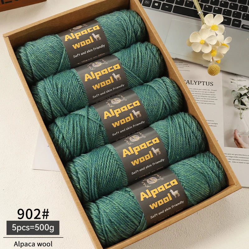 500g Alpaca Wool 245 Chunky Knitting Yarn Multi-Color Autumn and Winter Fashionable Gift for Men and Women DIY Knitting Material Kit for Warm Sweaters, Coats, Scarves, Hats, Gloves, Leg Warmers, Knee Pads Yarn Balls 5Pcs/Pack