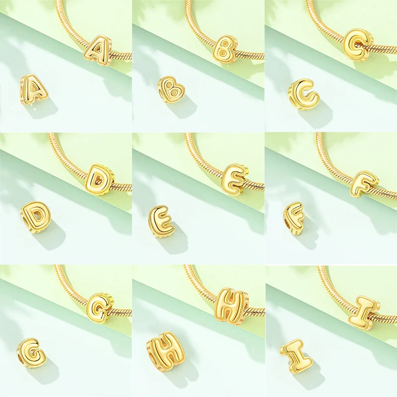 New Hot Sales 925 Sterling Silver 26 Golden Letters Charms Bead Fit Original Bracelet DIY Women Birthday Jewelry Gifts