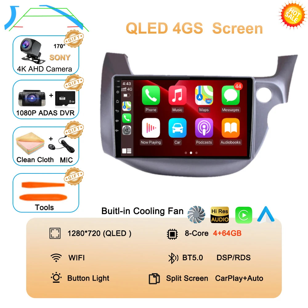 Car Radio Android 16 For Honda Jazz Fit 2007-2013 RHD Stereo Multimedia Video Player Carplay Auto GPS Navigation 2din Head Unit