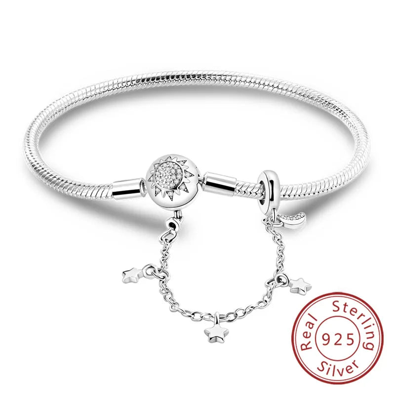 Bracelet Original 925 Sterling Silver Charm Bracelet 17-20CM Love Heart Pave Zirconia Bracelet for Women DIY Charm Jewelry Gifts