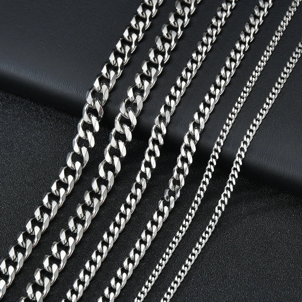 3/5/7mm Stainless Steel Cuban Link Chain Classic Punk Personality Jewelry Simple Fashion Hip-hop Couple Necklace for Men Women