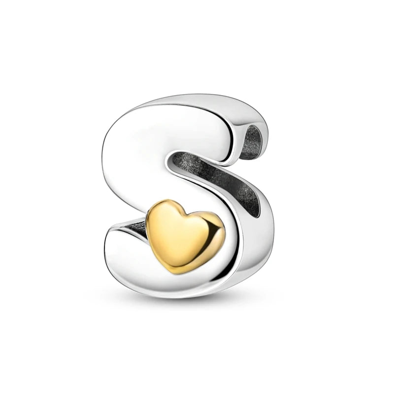 New Hot Sales 925 Sterling Silver 26 Golden Letters Charms Bead Fit Original Bracelet DIY Women Birthday Jewelry Gifts