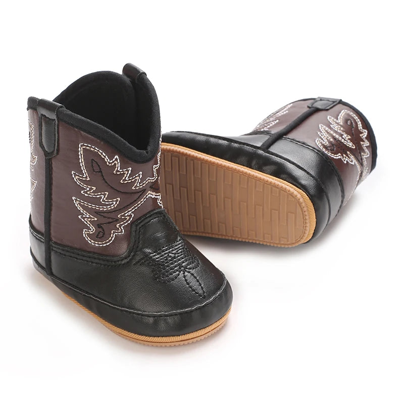 Western Cowboy Princess Baby Boots 0-18M Infant Pre-Walker Shoes Soft Sole Embroidered Footwear for Newborn Girls
