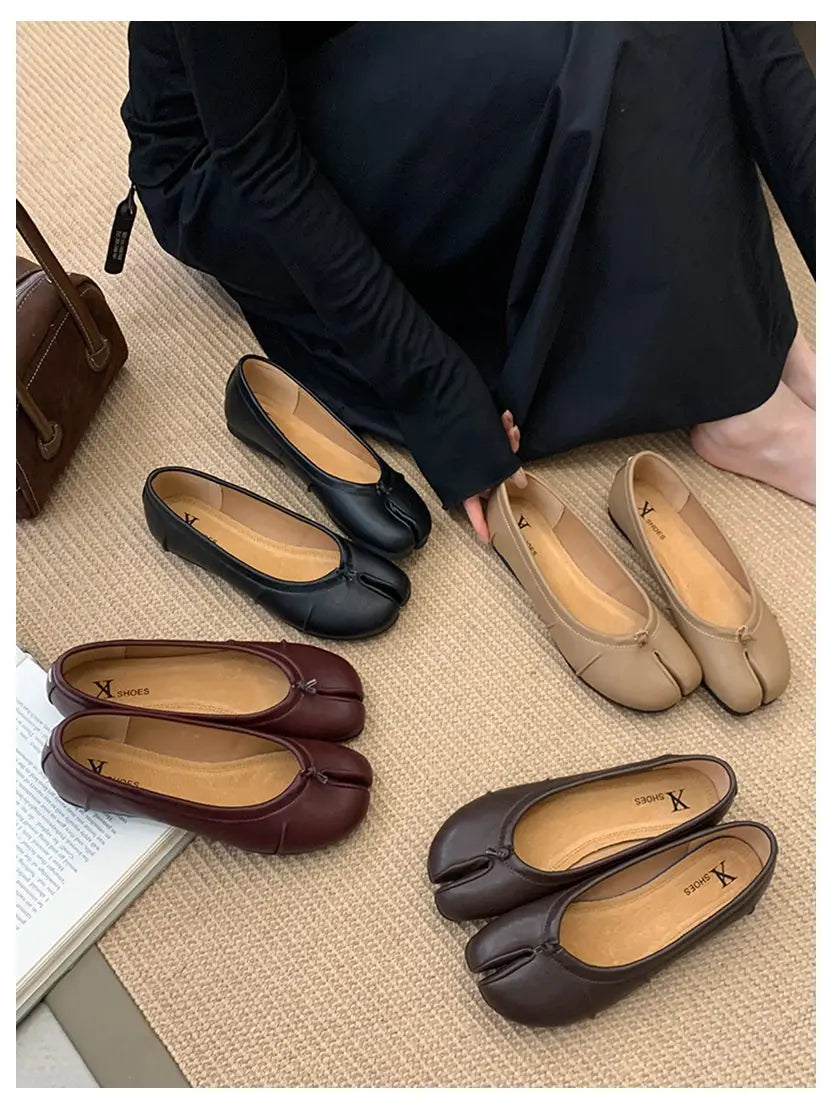 Spring Split Toe Women Ballet Flats Fashion Tabi Shoes Causal Slip On Loafer Ladies Pleated Leather Espadrilles Zapatillas Mujer