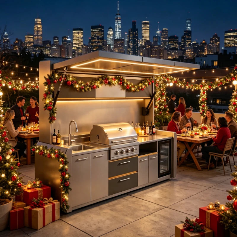 Customized Luxury Stainless Steel Outdoor Kitchen Cabinets with Full Cooking Equipment,Modular Outdoor Kitchen for Garden