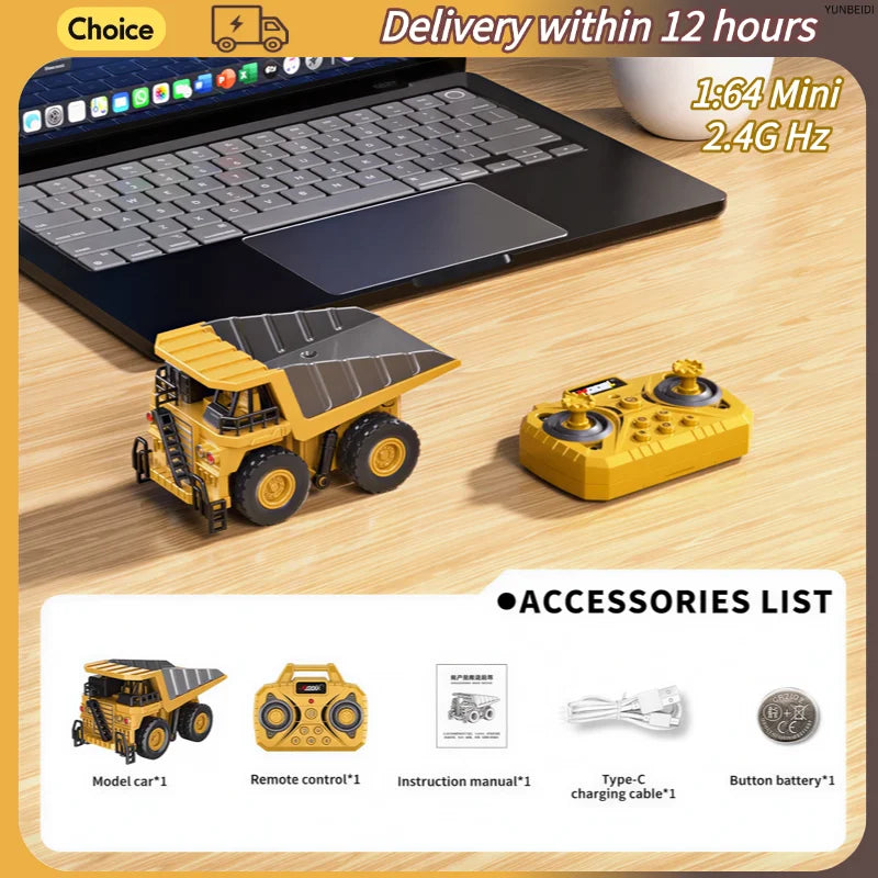 1:64 RC Mini Alloy Car Forklift with Trailer Excavator Desktop Game 2.4G Remote Control Engineering Lift Truck Child's Toy Gifts