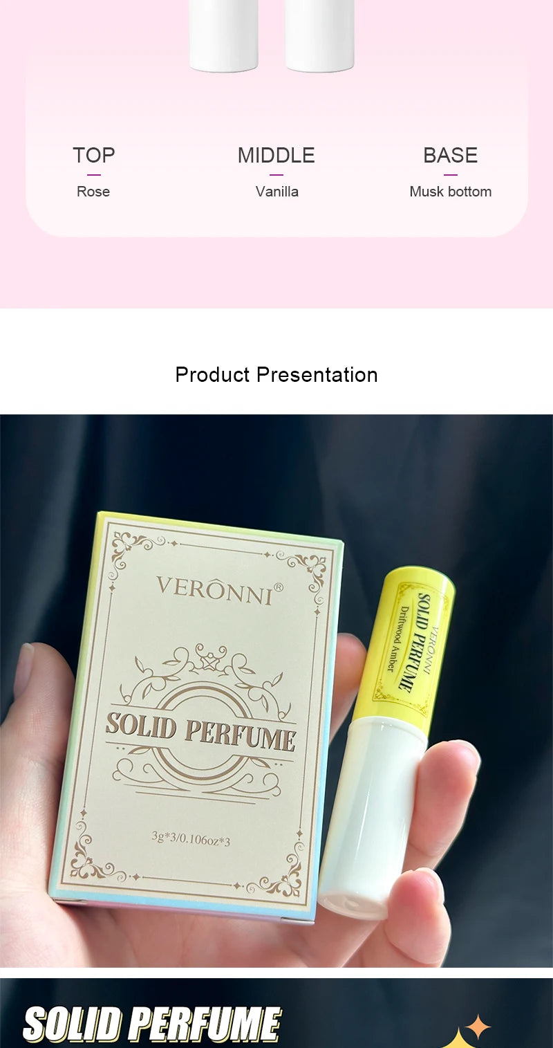 3pcs Solid Perfume Sticks - Long-Lasting, Natural & Fresh Scent Long Lasting Fragrance Portable Pocket Solid Balm For Dating