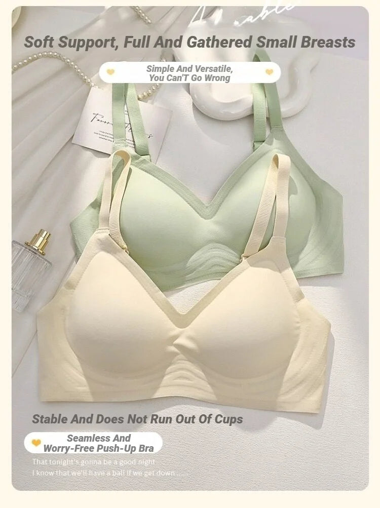 Small Breast Seamless Bra Women'S Push-Up Comfortable Non-Underwire Soft Support Closed Underwear For Women With Breasts No Rims