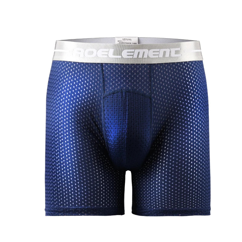 Men's Extra Long Sports Underwear Boxer Running Anti-Wear Legs Large Size Ice Silk Loose 100kg Fat Guy Four Corners