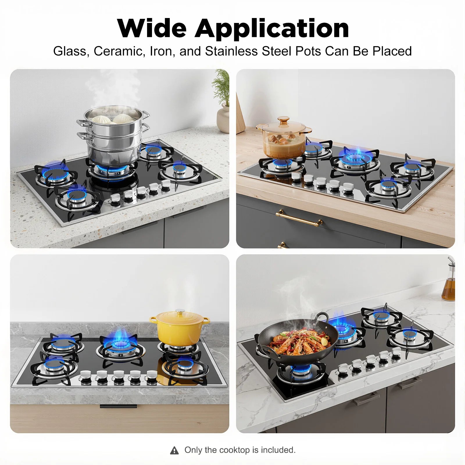 5 Burners Built-in Gas Stove, Dual Fuel NG/LPG Convertible Gas Hob, Oversized Cooking Surface 30.31*20.08” for Home Kitchens, Restaurants