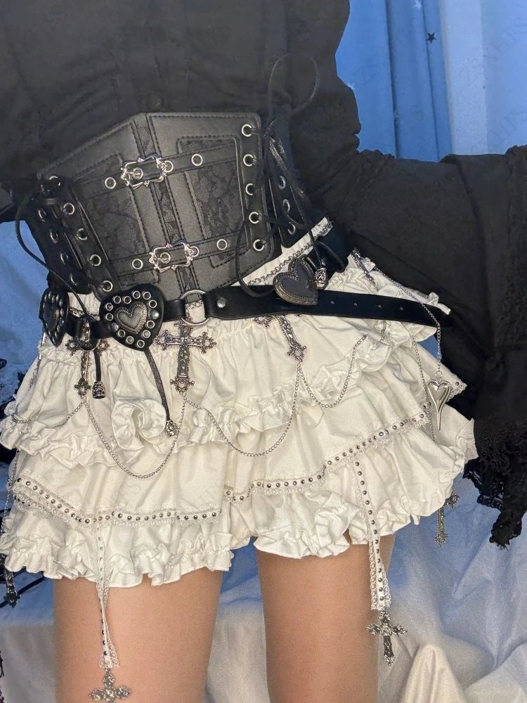 Sweet Girl Puff Skirt Kawaii Womem Clothes A-line Tiered Mini Skirt Aesthetic Lolita Bottom Vintage Femme coquettish Cute Skirts