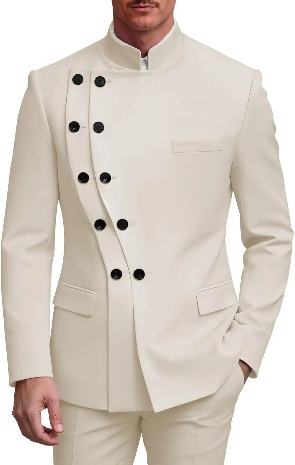 2 Piece Slim Fit Mens Suit Chinese  Suits Stand Collar Tuxedo for Men Wedding Prom Blazer Pant Set