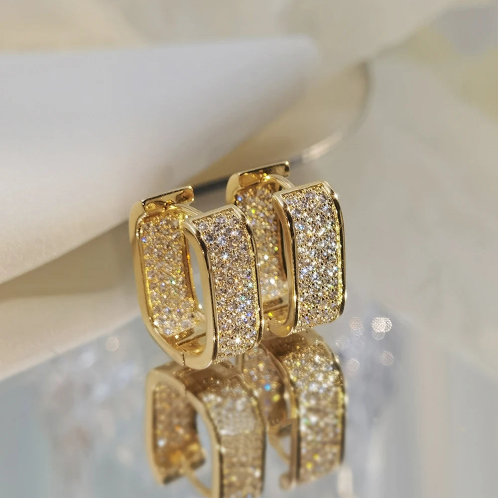 Huitan Korean Fashion Paved CZ Hoop Earrings for Women Metal Silver Color/Gold Color Simple Versatile Earrings Hot Jewelry