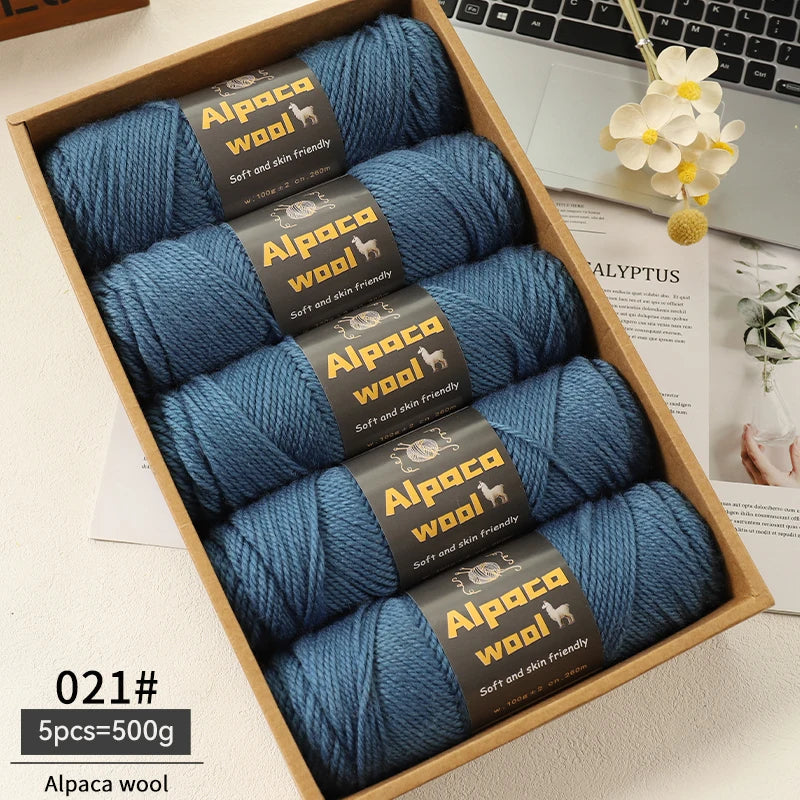 500g Alpaca Wool 245 Chunky Knitting Yarn Multi-Color Autumn and Winter Fashionable Gift for Men and Women DIY Knitting Material Kit for Warm Sweaters, Coats, Scarves, Hats, Gloves, Leg Warmers, Knee Pads Yarn Balls 5Pcs/Pack