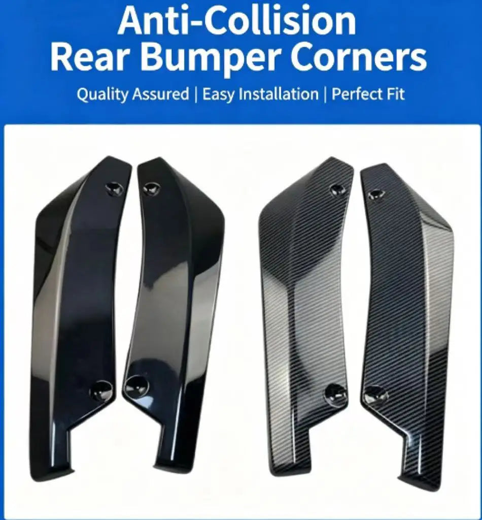 2pcs Universal Car Rear Bumper Lip Diffuser Splitter Spoiler Scratch Protector Black Carbon Fiber Rear Lip Wrap Angle Splitters