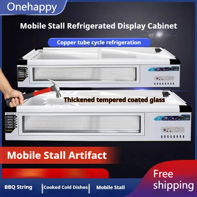 Commercial Refrigerator Freezer Countertop, 140W Portable Display Fridge for Food Stall with 3-Color Lights & Copper Tube Cool