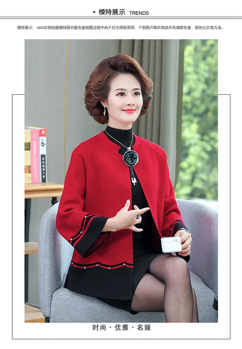 2023 New Spring Autumn Mother Sweater Knitted Cardigan   Jacket Noble Elegant Womem Sweater Coat Middle Aged Female Knitwear Top