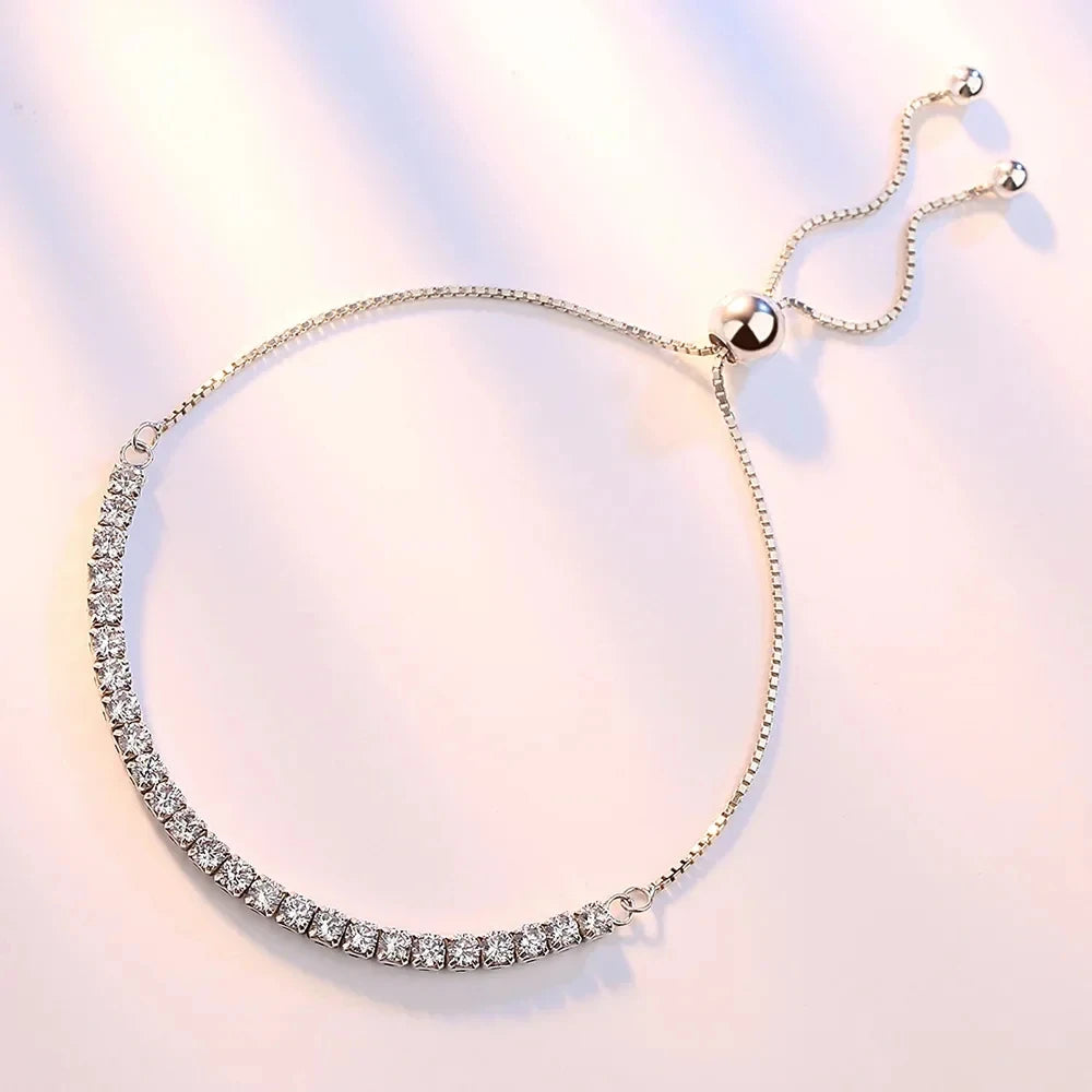 925 Sterling Silver Bracelet Vera Elegant Zircon Tennis Zircon Crystal Bracelet For Women Fashion Simple Engagement Wedding Glam