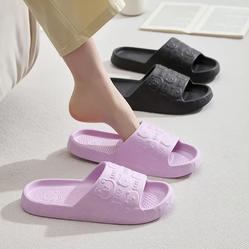 Couple Printting Cute Bear Women Slippers Summer Indoor Soft Cartoon Sandals Bathroom Anti-slip Outdoor Comfy Men Leisure Shoes