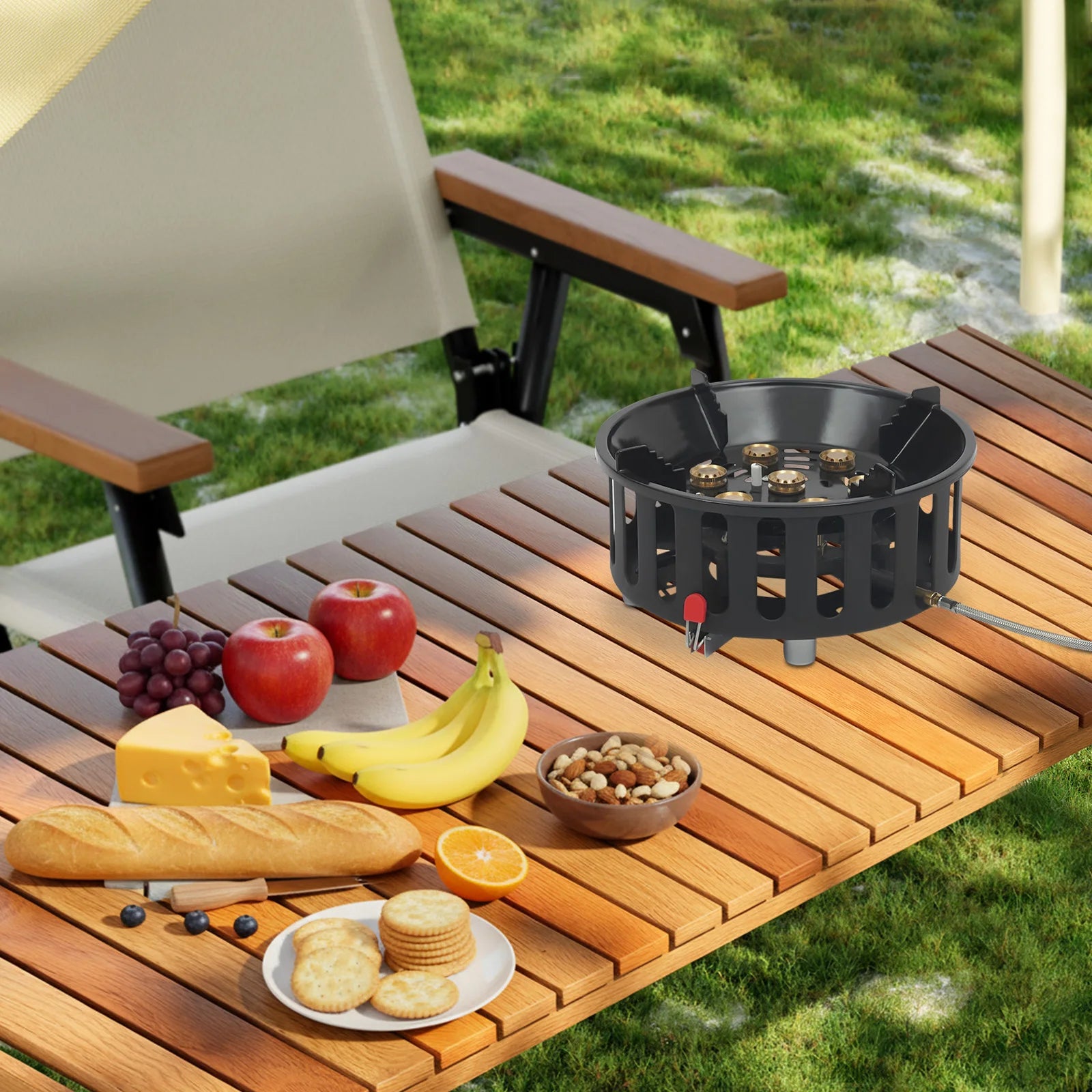 old-Rolled Steel Portable Camping Stove, 72000BTU 3-Adapter Gas Cooker, Windproof Design for Camping Hiking Picnic