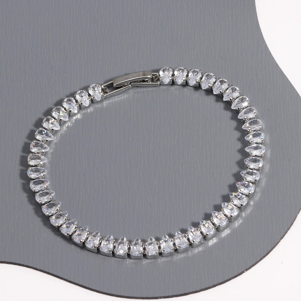 Sparkling Cubic Zircon Tennis Bracelets for Women Luxury Dainty Stackable Silver Color Chain Crystal CZ Banquet Wedding Jewelry