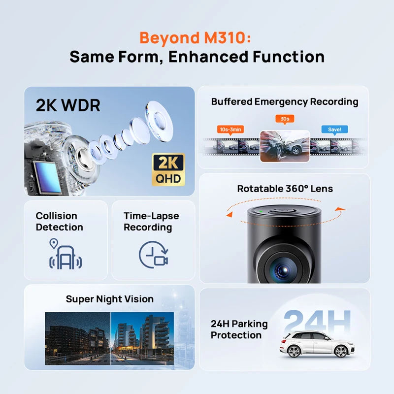 70mai Dash Cam M310 Plus 2K 1440P 143°FOV F1.55 Smart Voice Control 24H Parking Guard Night Vision 70mai M310 Plus 2K Car DVR