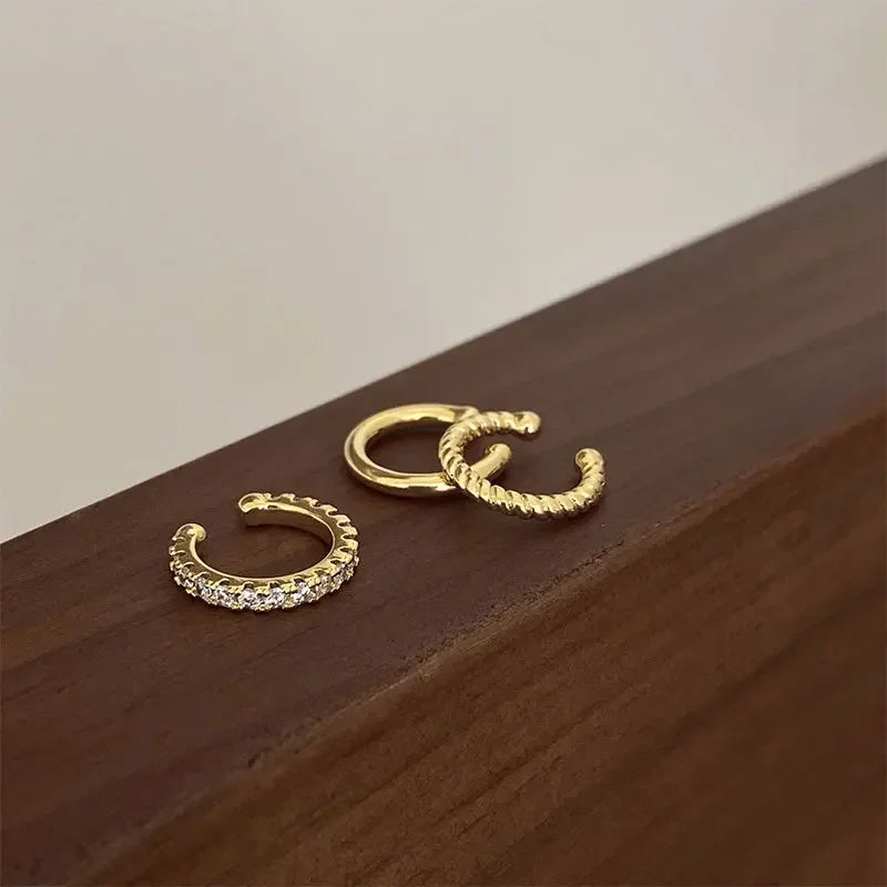 3Pcs/Set Clips Earring for Women Unisex Minimalist Fashion Cartilage Hoop Earrings Sets Ear Cuff Piercing Clip on Earring