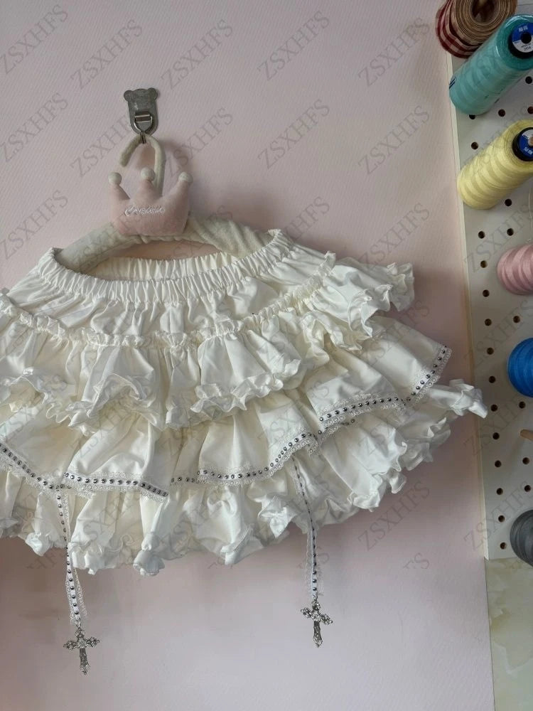 Sweet Girl Puff Skirt Kawaii Womem Clothes A-line Tiered Mini Skirt Aesthetic Lolita Bottom Vintage Femme coquettish Cute Skirts