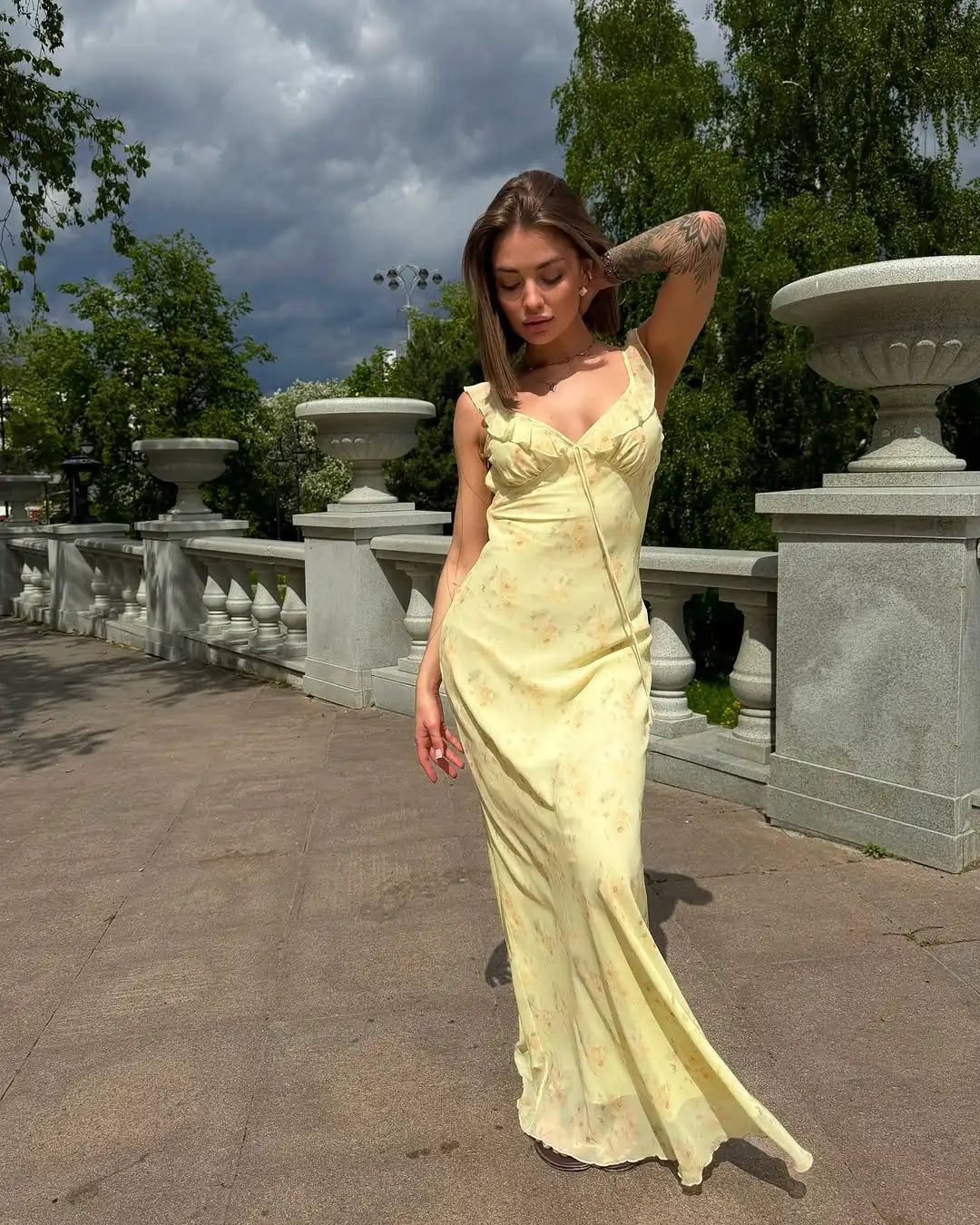 Cryptographic Summer Floral Print Plunge Maxi Dress Outfits Sexy Backless Fairy Sun Dresses Vacation Beachwear Vestido Coquette