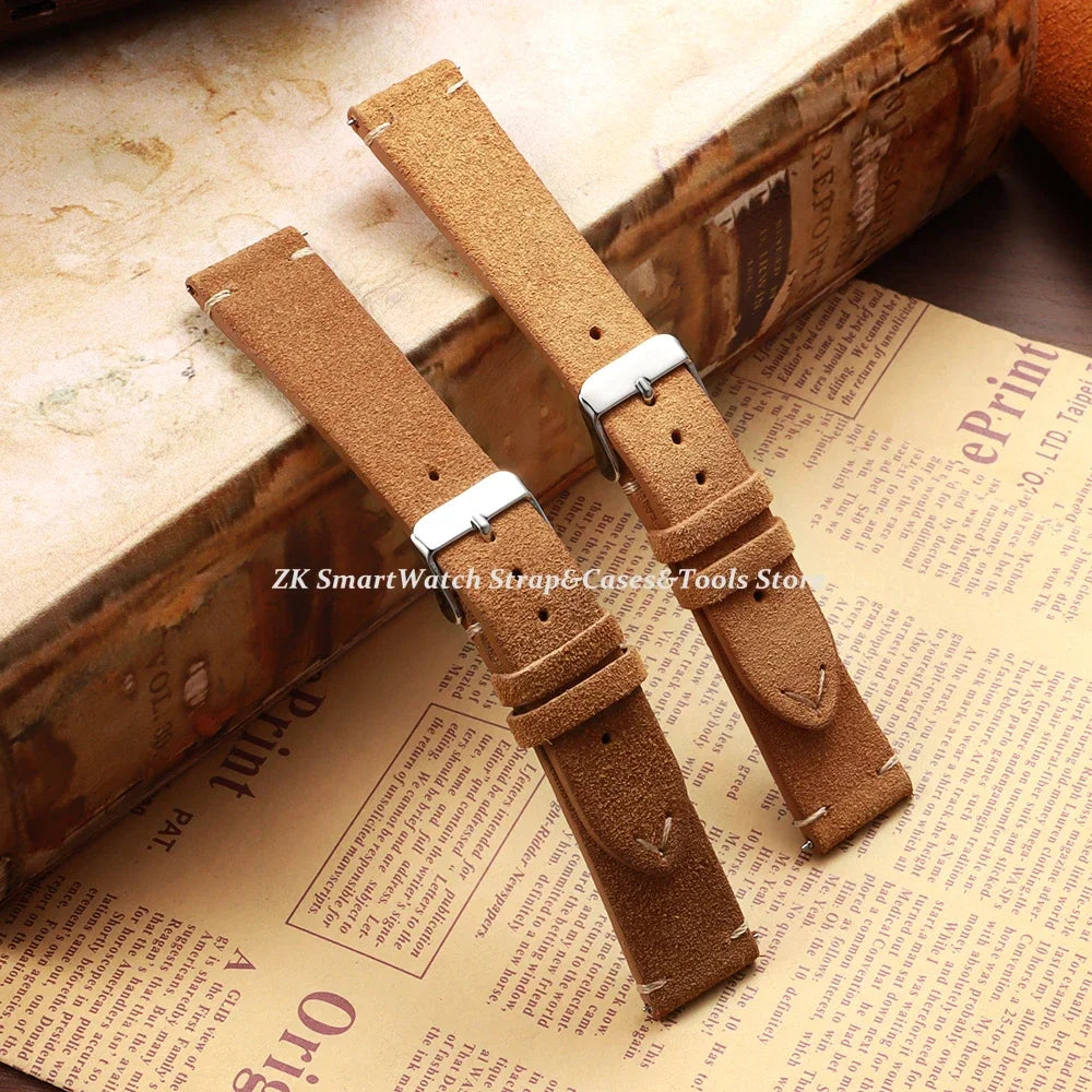 Wristband Soft Suede Leather Straps 14/16/18/20/22mm Vintage Red Watchband Quick Release Calfskin Bracelet Men Women Accessories