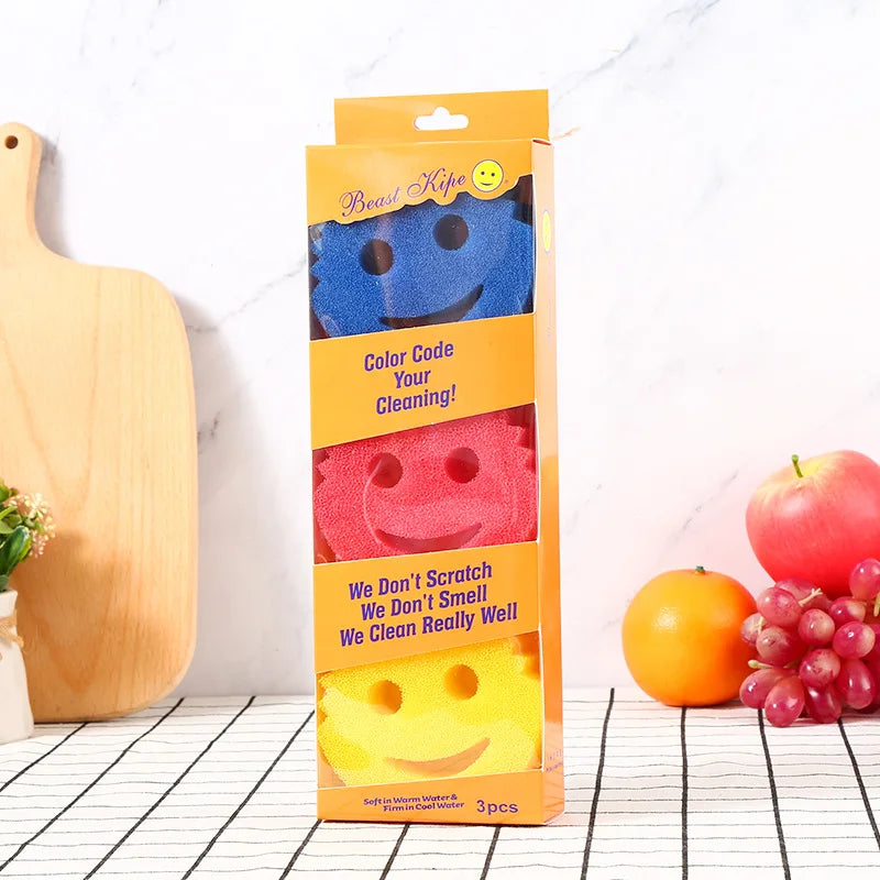 3-piece Kitchen Magic Sponge Brushes, Multi-functional Sponge, Suitable for Frying Pan Cleaning Sponges, Strong Stain-removing