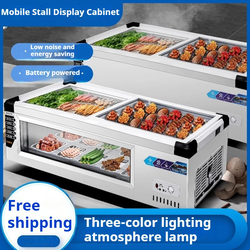 Commercial Refrigerator Freezer Countertop, 140W Portable Display Fridge for Food Stall with 3-Color Lights & Copper Tube Cool