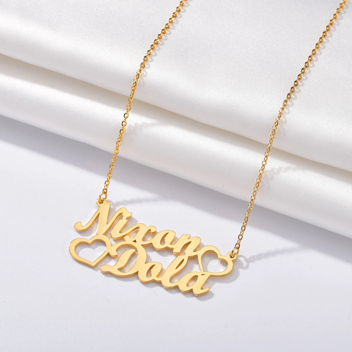 Atoztide Personalized Custom 2 Names Pendant Necklace for Women Stainless Steel Stone Heart Fashion Christmas Jewelry Gift