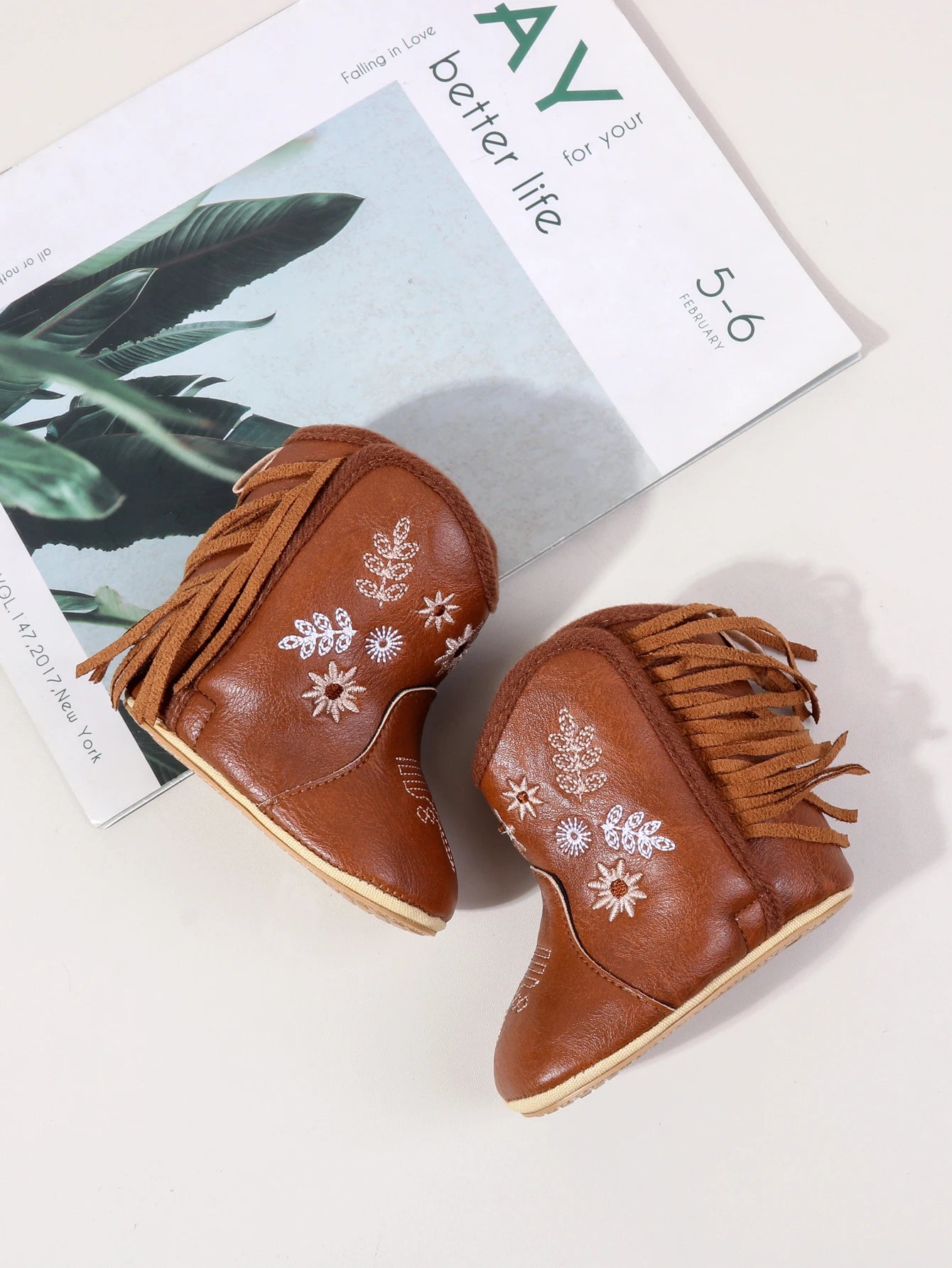 Leather Western Boots Cowboy Bootie Soft Sole Non-Slip Crib Shoes for Baby Infant Toddler Girls Boys Newborn