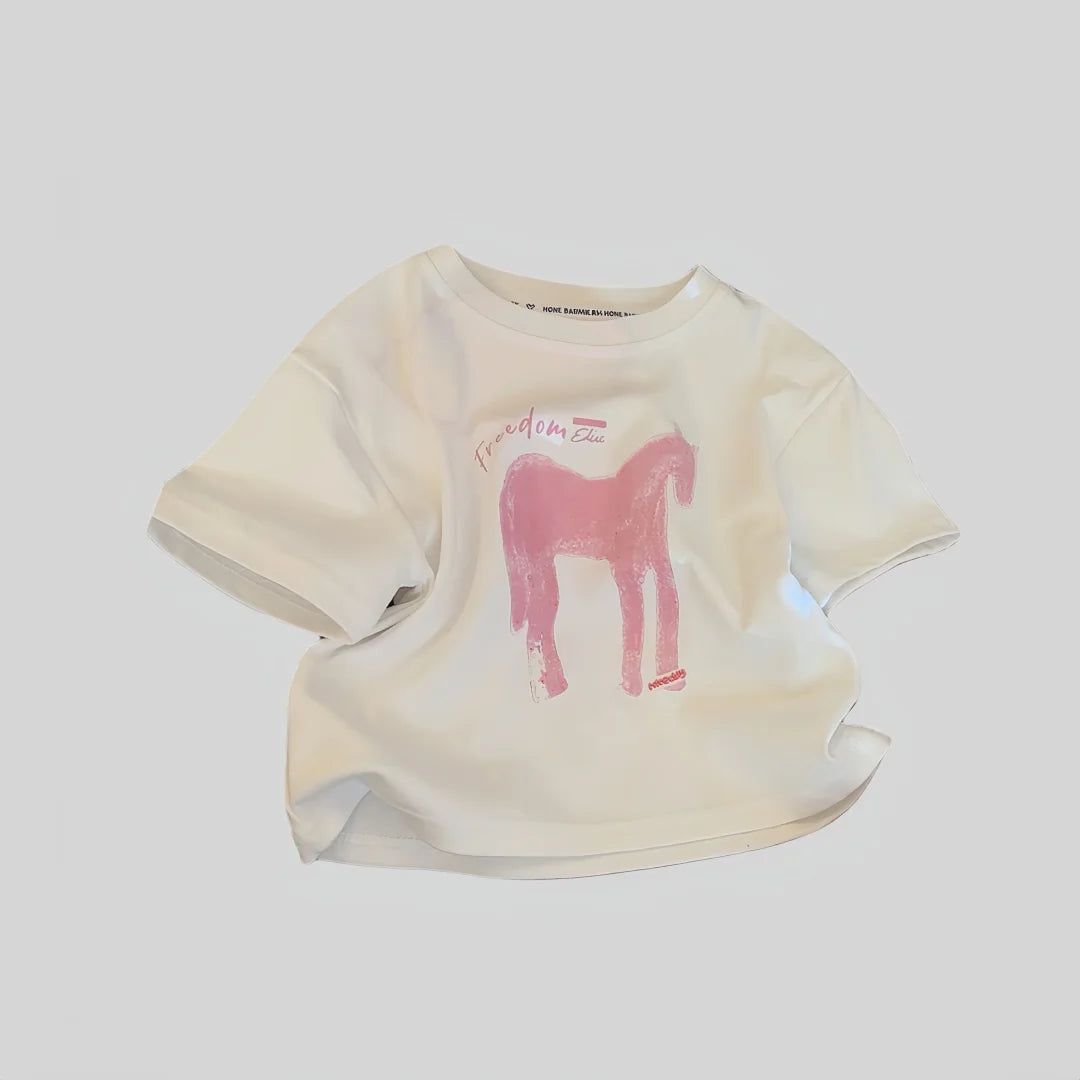 Kids Summer Loose T-Shirt Boys Girls Cartoon Print O-Neck Cotton Short Sleeve Top 1-10Y Children Korean Style Clothes