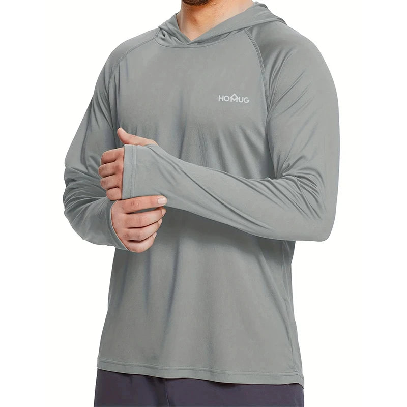 Mens UPF50+ Performance T-Shirt Hoodie Long Sleeve Casual Sun Protection T-Shirt Running Quick Dry Hoodie Sunscreen Fishing Wear