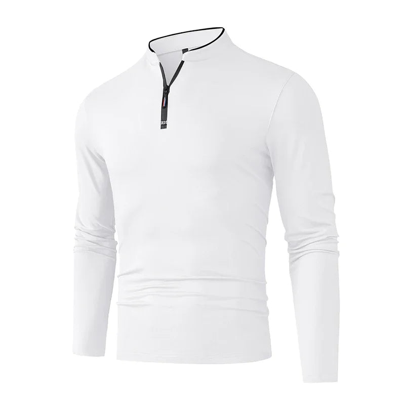 Fashion Men's Stand Collar Half Zip Long Sleeve Shirt Comfortable Casual Top Versatile Daily Wear Slim Fit Pullove
