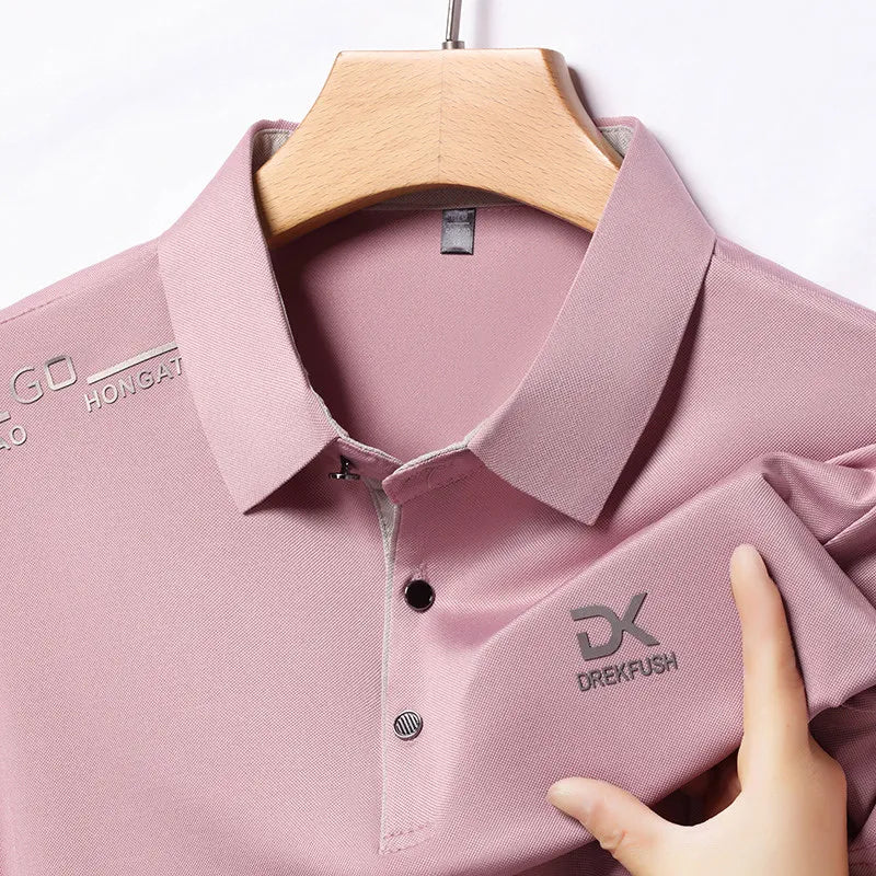 New Men's Business Casual Short Sleeved Shirt with Badge Solid Color Polo Shirt Fashionable Breathable Comfortable Versatile Top