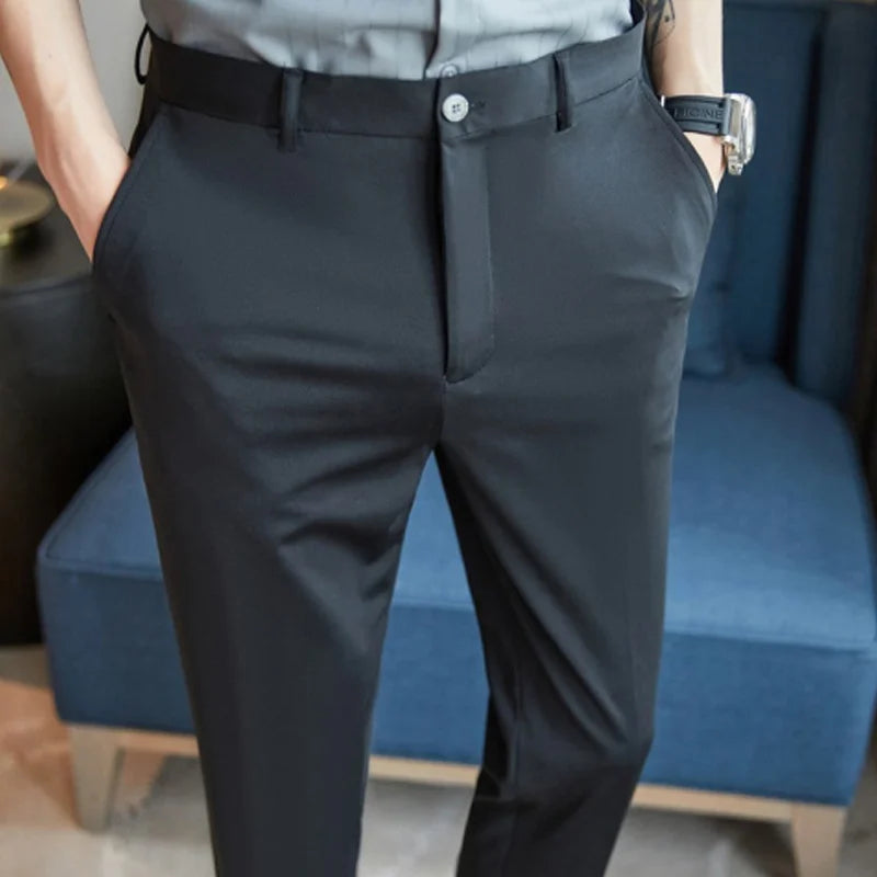 29-42 Men's Summer Pants Thin Straight Stretch Casual Pants with No Trace No Ironing Fabric Silky and Cool Feeling