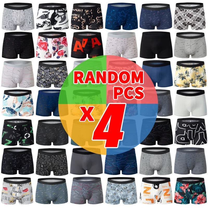 4/10piece Men's European And American Size Printed Fashionable Underwear Comfortable Plus Size Boxer Shorts Casual Sports Shorts