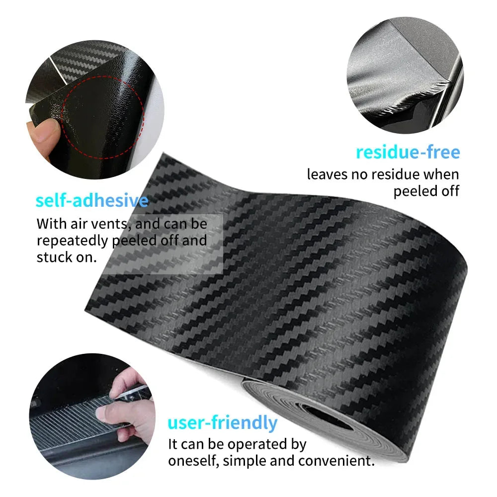 3D Carbon Fiber Car Sticker Paste Protector Glossy Black Vinyl Wrap Film Car Wrap Sheet Film Waterproof Protection Accessories