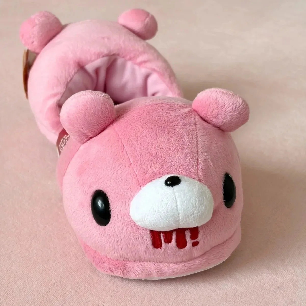 Cute Pink Bear Plush Slippers, 28cm Soft Cartoon Bear Indoor House Slippers
