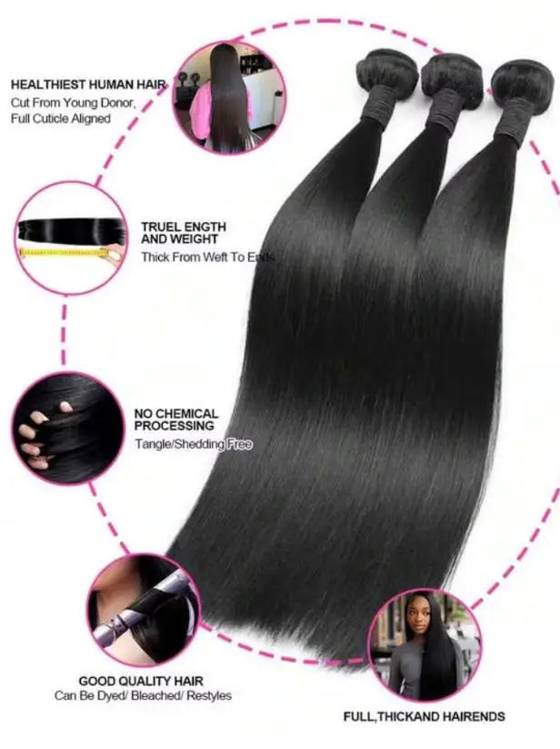 40 42 Inch Long Straight Human Hair Bundles Natural Brazilian Virgin Hair 1/3/4 Bundles Hair Extensions Double Weft Wet And Wavy