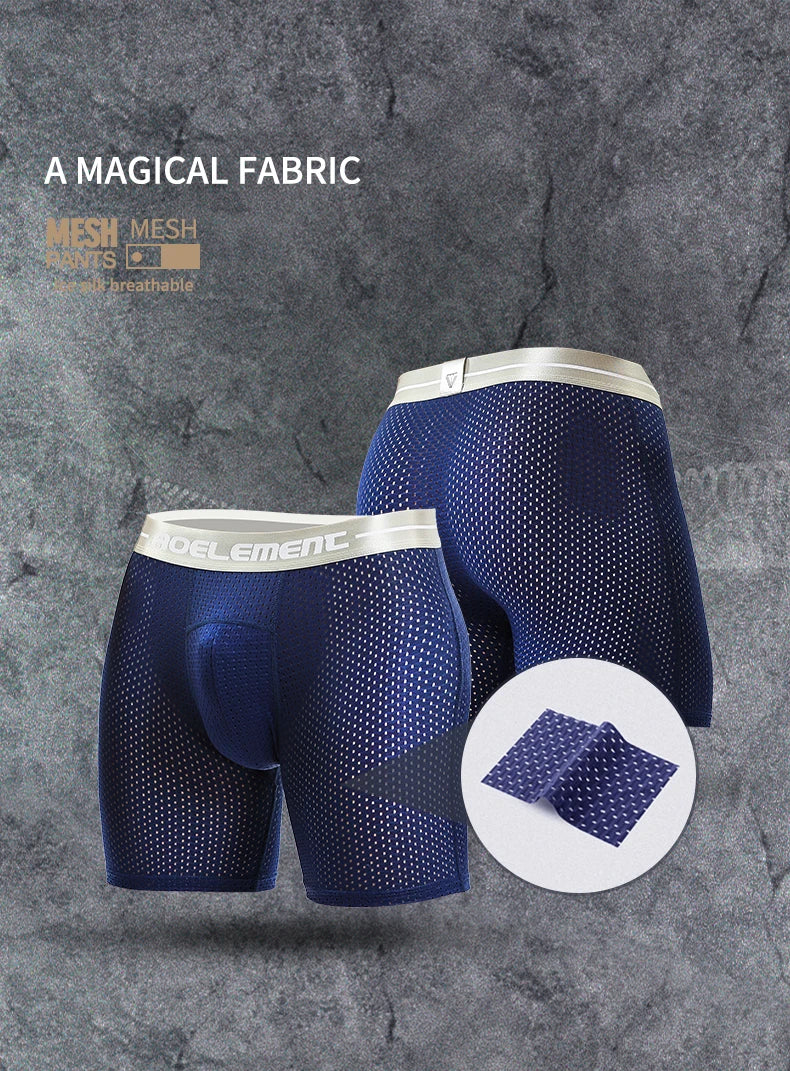Men's Extra Long Sports Underwear Boxer Running Anti-Wear Legs Large Size Ice Silk Loose 100kg Fat Guy Four Corners