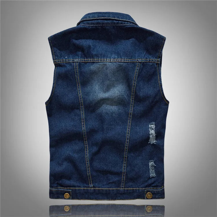2025 Men's Fashion Jeans Sleeveless Jacket Vest Male Black Blue Denim Jeans Vest  Man Cowboy Outdoors Waistcoat Mens Jacket Vest