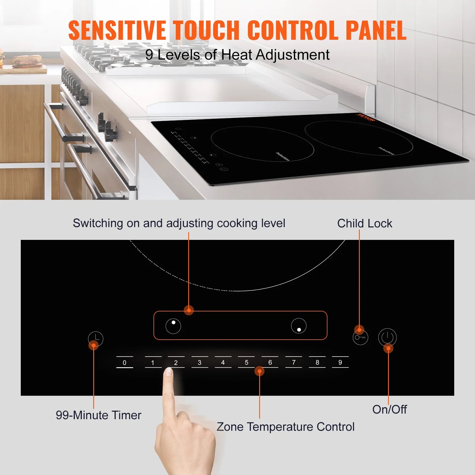 SucceBuy 2 Burners Electric Induction Cooktop Stove Hob Built-in Burner Cooker Sensor Touch Control Magnetic Cooker Hot Plate