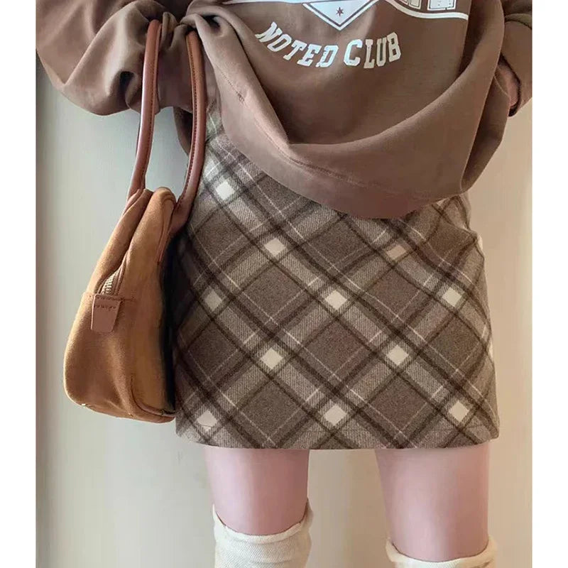 ITOOLIN Womem Vintage Plaid Tweed A-line Skirt Casual High Waist Mini Skirt Women Preppy Style Bodycon Skirts Spring Summer 2026