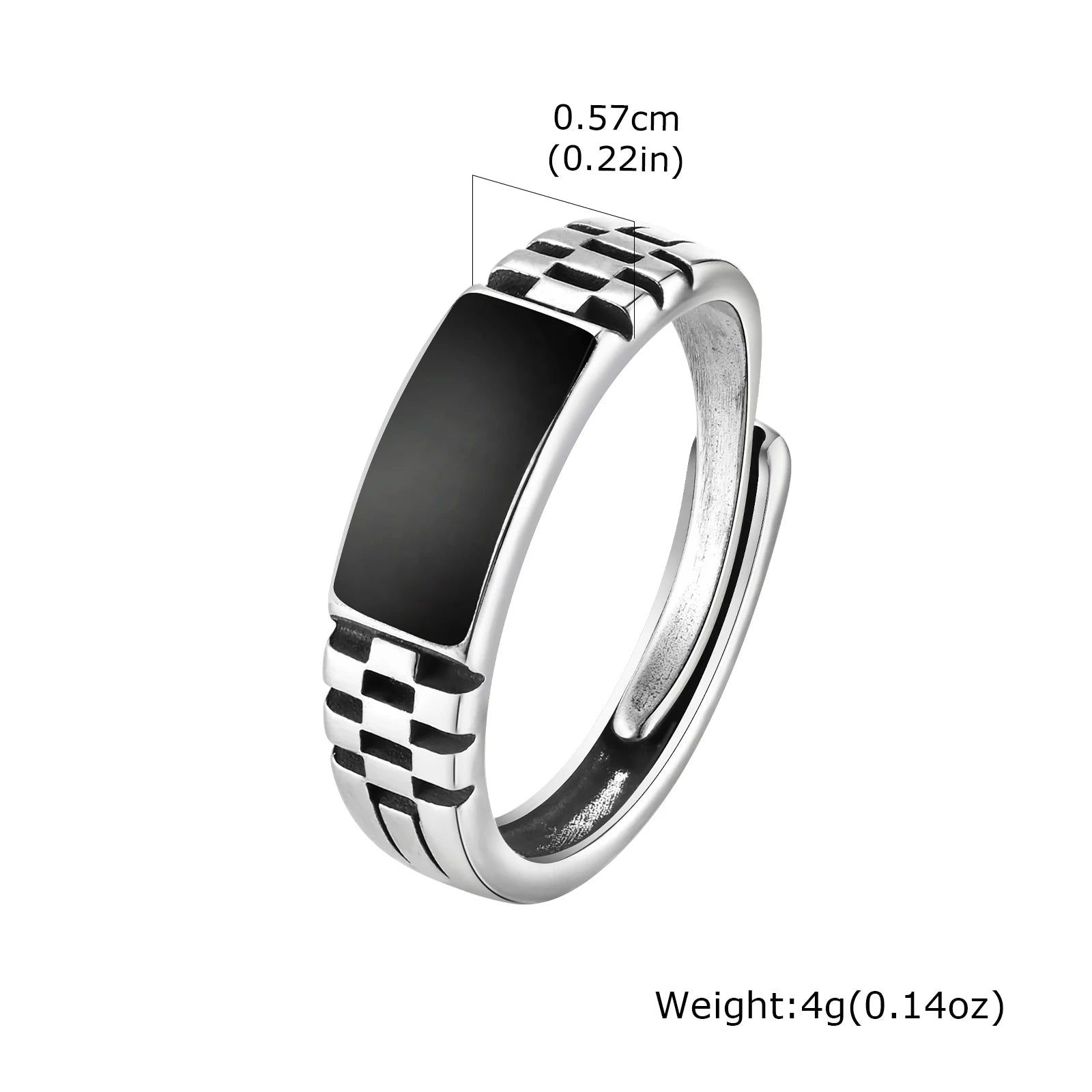 Vnox Mens Open Rings, Black Enamel Signet Ring, Watch Band Grooved Finger Band, Adjustable Jewelry