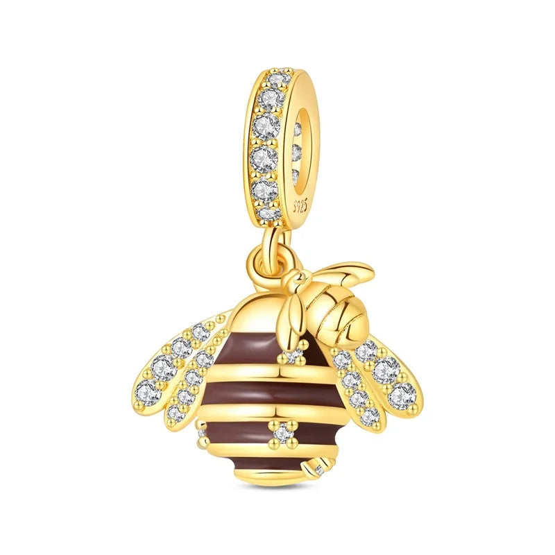 Hot Sales 925 Sterling Silver Golden Series Charms Beads Cross Devil's Eye Bow Charms Pendant Fit Original Bracelet DIY Jewelry
