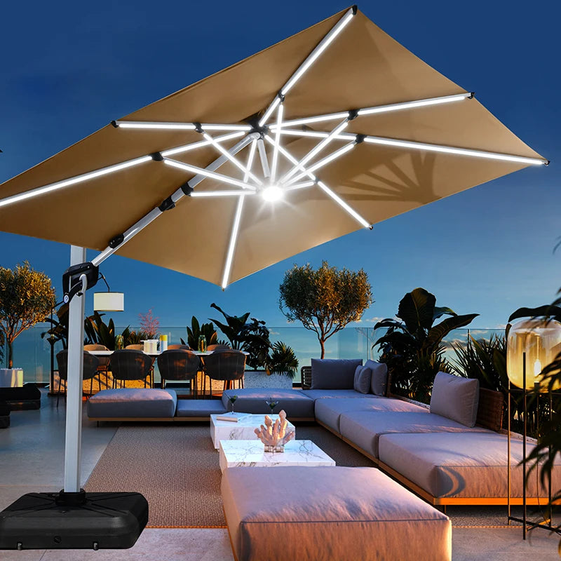 Outdoor Courtyard Umbrella, Sunshade Umbrella, Square Roman Umbrella, Large, with Base,360°Rotation Parasols Customized,3*3
